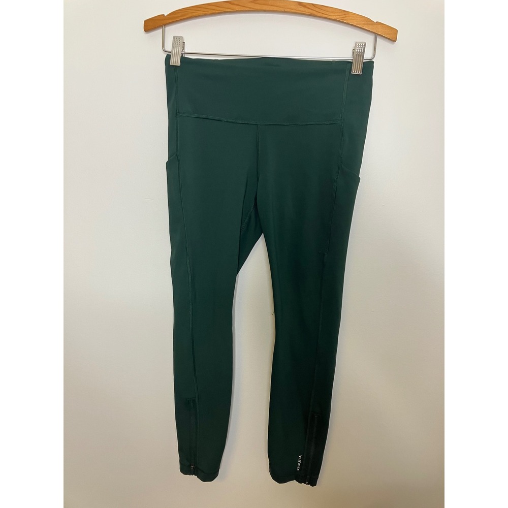 Athleta Ultimate Run Tights Womens Small Green 7/8 High‎ Rise Ankle Zip Pocket